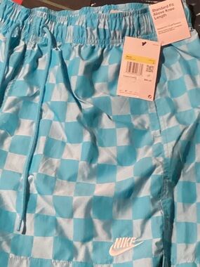 Nike Light Blue and White Checkered Swim Shorts